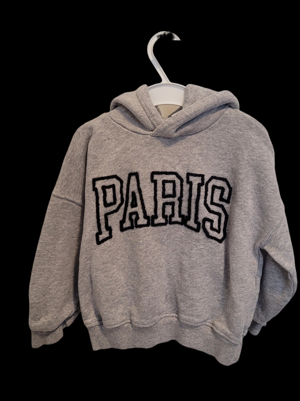 Zara Kids Light Gray Hoodie with Black 'PARIS' Lettering